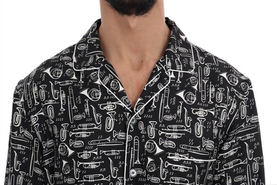Camisa Casual de Seda Negra con Motivo JAZZ de Dolce & Gabbana - Image 4