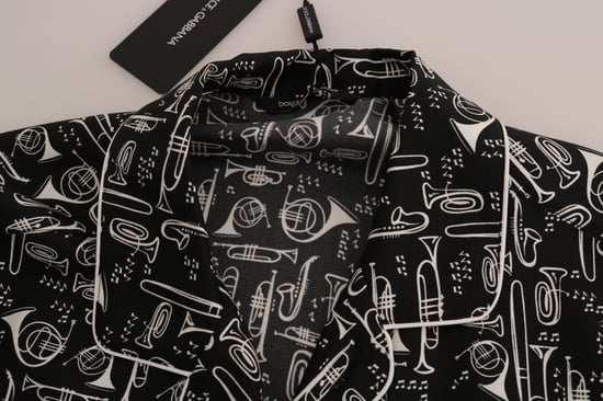 Camisa Casual de Seda Negra con Motivo JAZZ de Dolce & Gabbana - Image 6