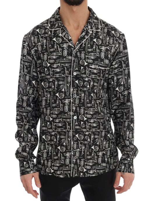 Camisa Casual de Seda Negra con Motivo JAZZ de Dolce & Gabbana - Image 1
