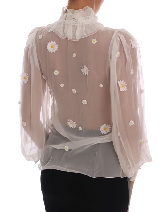 Camisa de Seda con Apliques de Margarita Blanca Dolce & Gabbana - Image 4