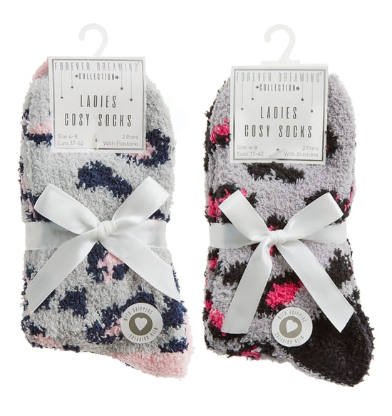 4 Pares de Calcetines de Cama para Mujer con Grips| Antideslizante Térmico Zapatillas Fluffy - Animal Print - Image 2