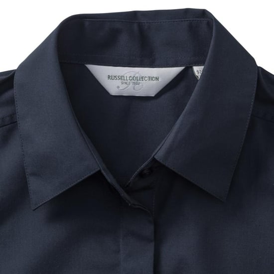 Russell Collection Ladies Cap Sleeve Polycotton Easy Care Fitted Poplin Shirt (French Navy) - Image 4