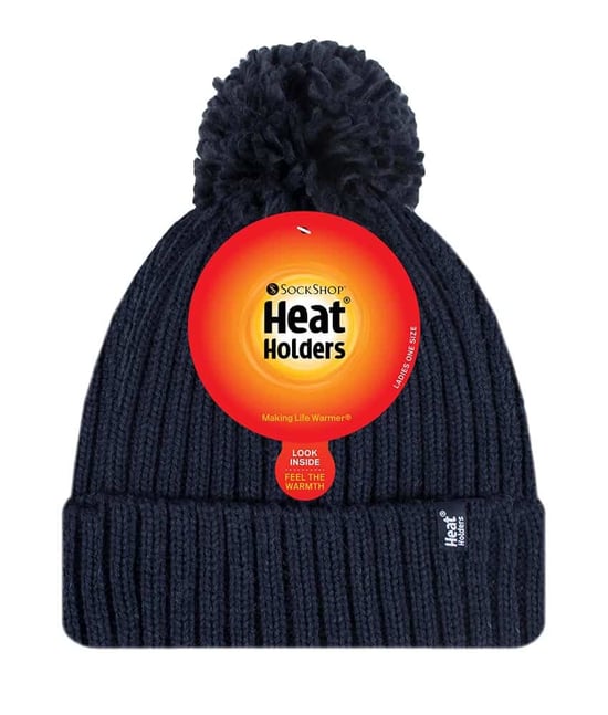 Señoras acanalado manguito térmico aislado invierno Pom Pom Bobble Hat - Image 2