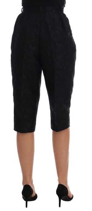 Pantalones cortos capri de brocado negro de Dolce & Gabbana con cintura alta - Image 3