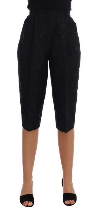 Pantalones cortos capri de brocado negro de Dolce & Gabbana con cintura alta - Image 1
