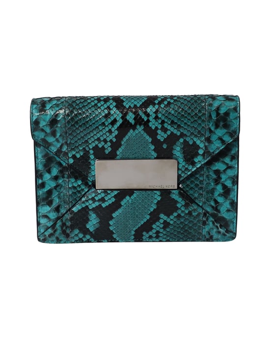Michael Kors Snakeskin Embossed Clutch Bag in Green Leather - Image 1
