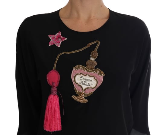Blusa de seda negra Fairy Tale de mujer de Dolce & Gabbana con cristales - Image 4