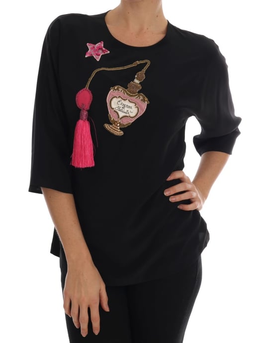 Blusa de seda negra Fairy Tale de mujer de Dolce & Gabbana con cristales - Image 1