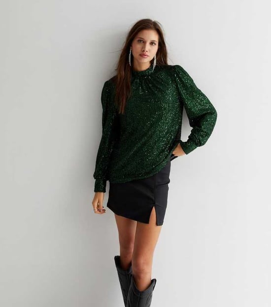 Sequin High Neck Loosefit Blouse