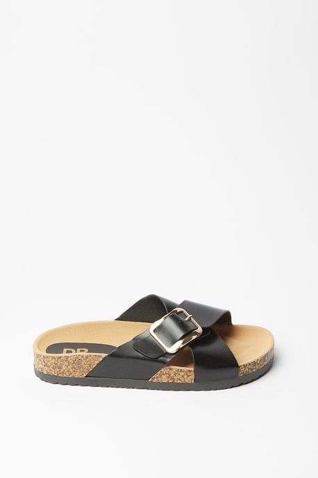Frankie Cross Strap Buckle Detail Footbed Sandals