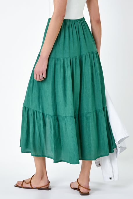 Textured Button A Line Tiered Midi Skirt