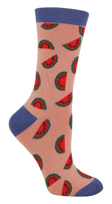 Calcetines de bambú con diseño divertido de sandía, aguacate y limones - Sandía (Rosa) - Image 1