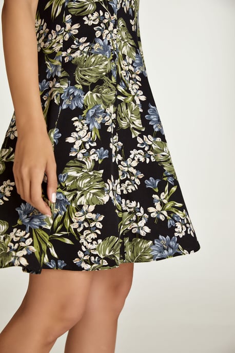 Vestido campana con print de flores verde oliva - Image 6