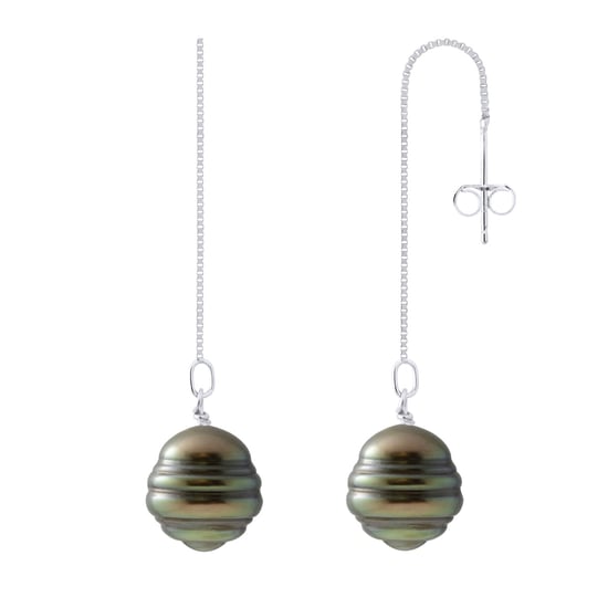 Hanging Earrings -2 Real Cultured Tahiti Pearls Circled 10-11 mm - Image 1