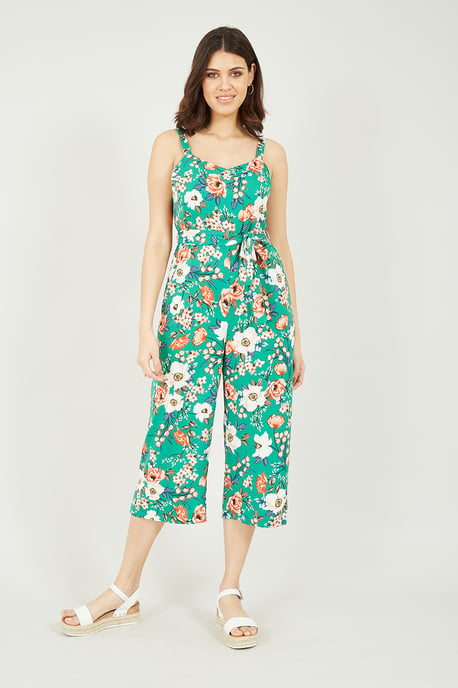 Mela Green Floral Print Culotte Jumpsuit