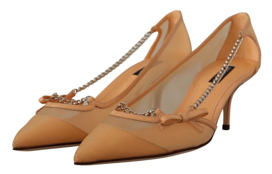 Zapatos de Tacón con Cadena de Cuero y Malla en Melocotón para Mujer de Dolce & Gabbana - Image 2