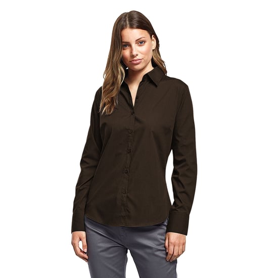 Premier Womens/Ladies Poplin Long Sleeve Blouse / Plain Work Shirt (Brown) - Image 3