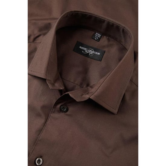 Russell Collection Mens Long Sleeve Easy Care Fitted Shirt (Chocolate) - Image 2