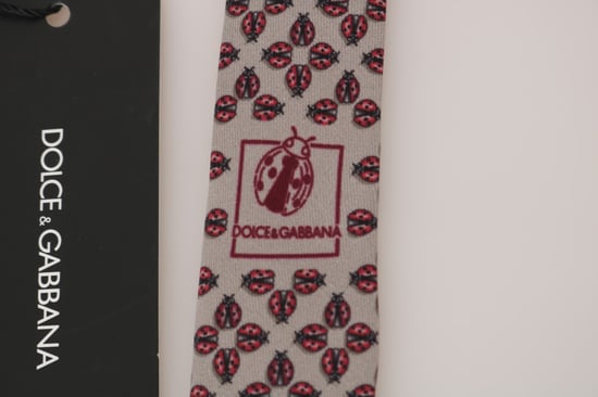 Corbata Clásica de Seda Gris con Estampado de Mariquita Roja de Dolce & Gabbana - Image 4