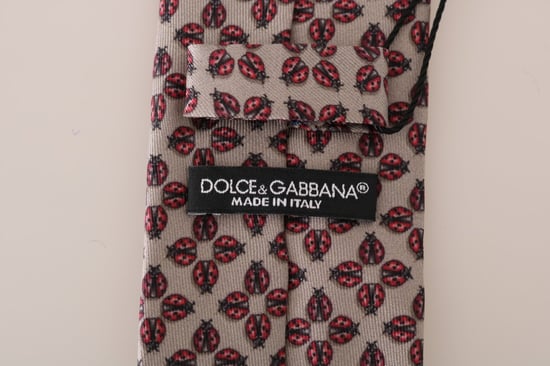 Corbata Clásica de Seda Gris con Estampado de Mariquita Roja de Dolce & Gabbana - Image 5