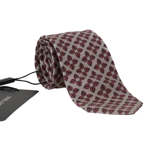 Corbata Clásica de Seda Gris con Estampado de Mariquita Roja de Dolce & Gabbana - Image 1