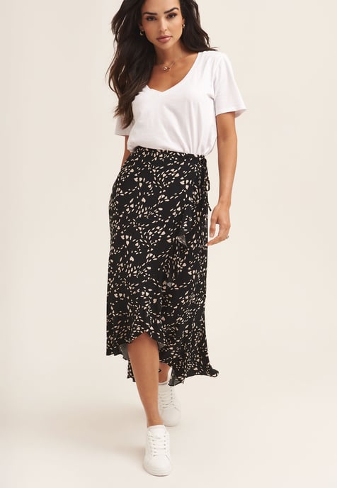 Falda midi cruzada con volantes y estampado animal - Image 2