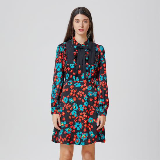 Ascot-tie flower print mini dress - Image 4
