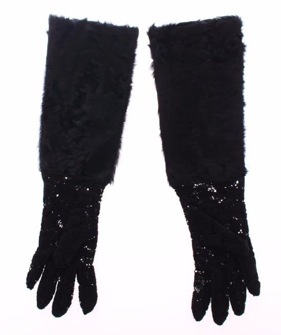 Guantes para mujer de piel de cordero y lana con encaje negro de Dolce & Gabbana - Image 1
