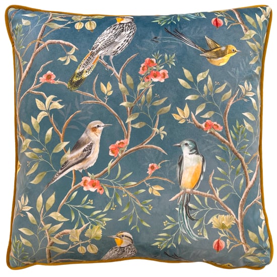 Cojín de terciopelo con pipas y relleno de plumas Wylder Tropics Orient Chinoiserie Birds - Image 1