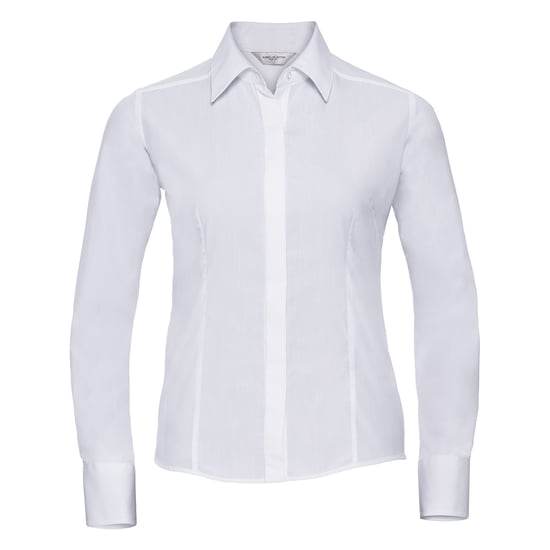 Russell Collection Womens/Ladies Poplin Easy-Care Fitted Long-Sleeved Shirt (White) - Image 1