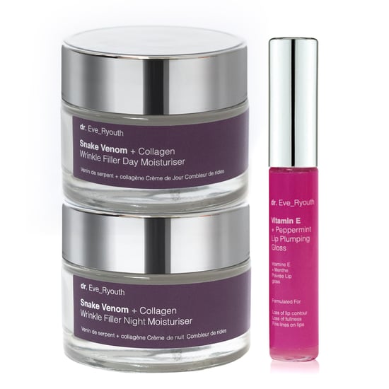 Snake Venom + Collagen Wrinkle Filler Day Moisturiser 50ml + Snake Venom + Collagen Wrinkle Filler Night Moisturiser 50ml + Vitamin E Lip Plumps 8ml