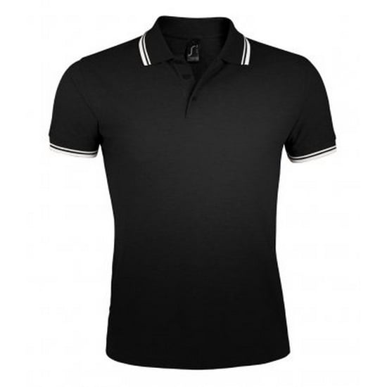 SOLS Mens Pasadena Tipped Short Sleeve Pique Polo Shirt (Black/White)