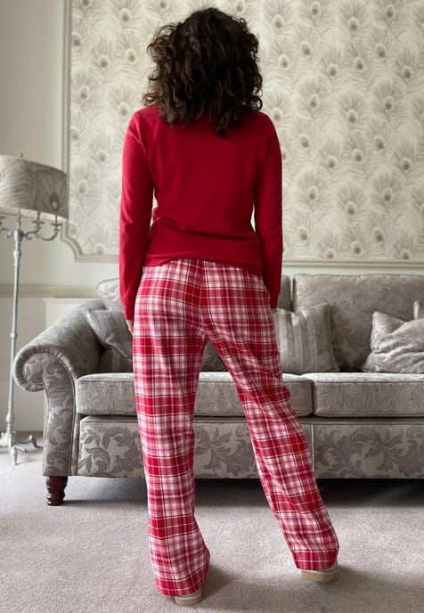 GAP Pijama de franela para mujer en tartán rojo - Image 2