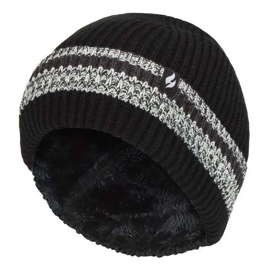 Gorro de invierno para hombre Turnover Cuff | Heat Holders | Gorro térmico de punto a rayas - Negro - Image 1