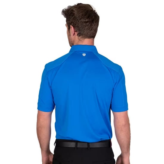 Island Green Mens Topstitched Golf Polo Shirt (Marine) - Image 2