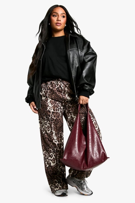 Plus Leopard Woven Wide Leg Trouser - Image 3