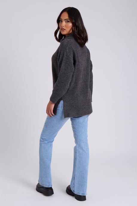 Charcoal Plain Oversized Half Zip