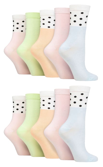 Wildfeet - Paquete de 10 calcetines de bambú para mujer con estampado de lunares, leopardo y flores - Spots Pastel - Image 1