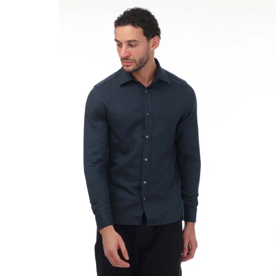 Men's Ted Baker Crotone Long Sleeve Herringbone Shirt in Navy