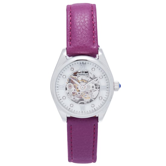 Empress Magnolia Automatic MOP Skeleton Dial Leather-Band Watch