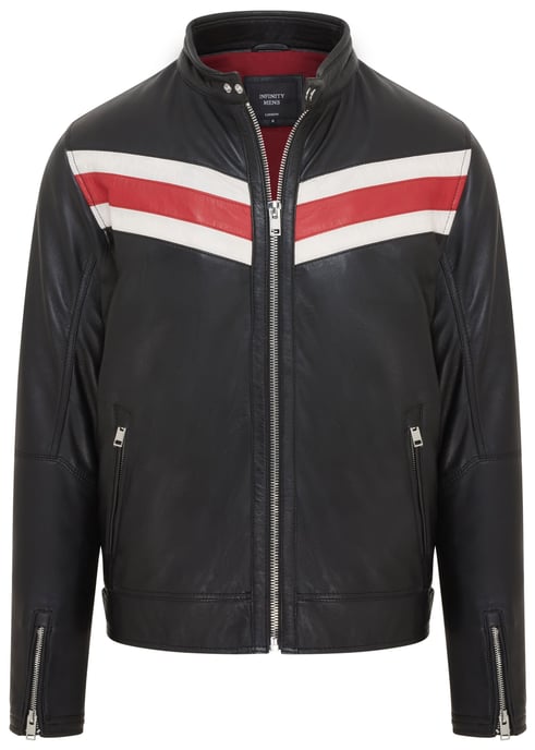 Mens Black Café Racer Biker Leather Jacket - Aniak