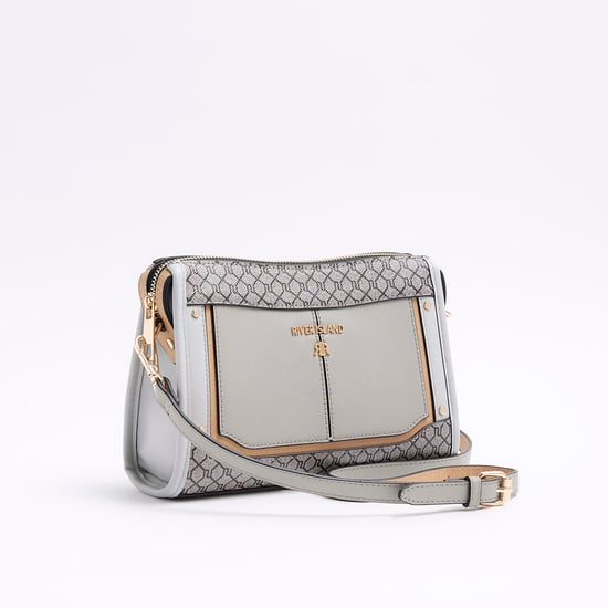 River Island Womens Crossbody Bag Grey Ri Monogram Panel