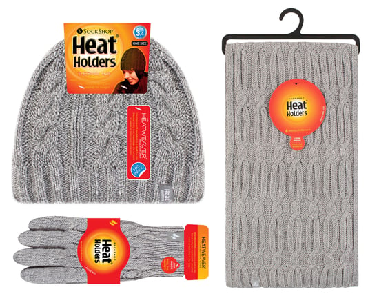 Set de gorro, bufanda y guantes de punto para mujer - Gris claro - Image 2