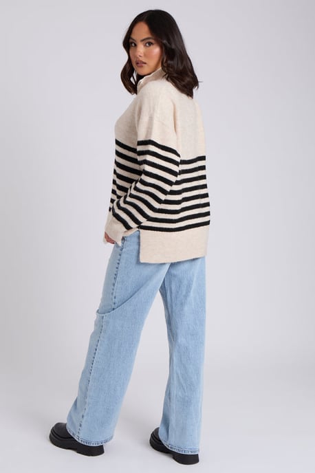 Cream Half Zip Stripe Jumper
