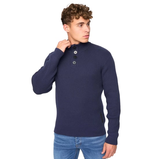 Crosshatch Mens Wellburys Chunky Knit Jumper (Navy) - Image 3