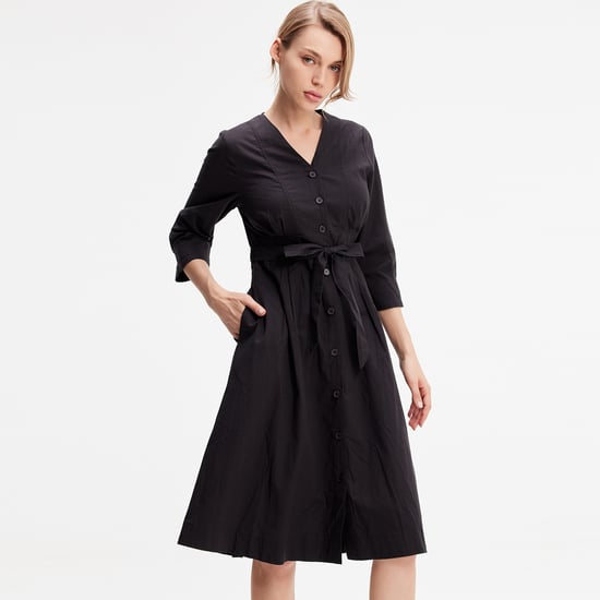 Minimalist cotton shirt dress with knotted belt