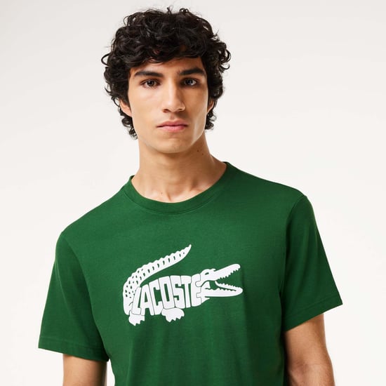 Men's Lacoste Sport Ultra-Dry Croc Print T-Shirt in Green White