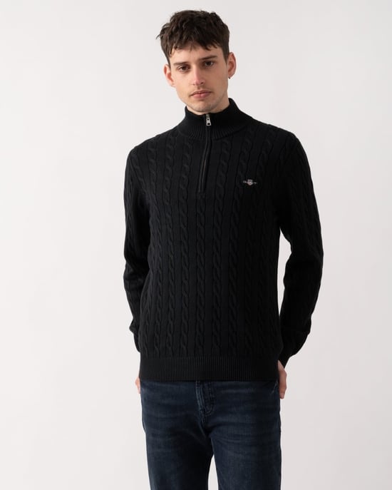 GANT Mens Cotton Cable Half Zip Jumper - Image 3