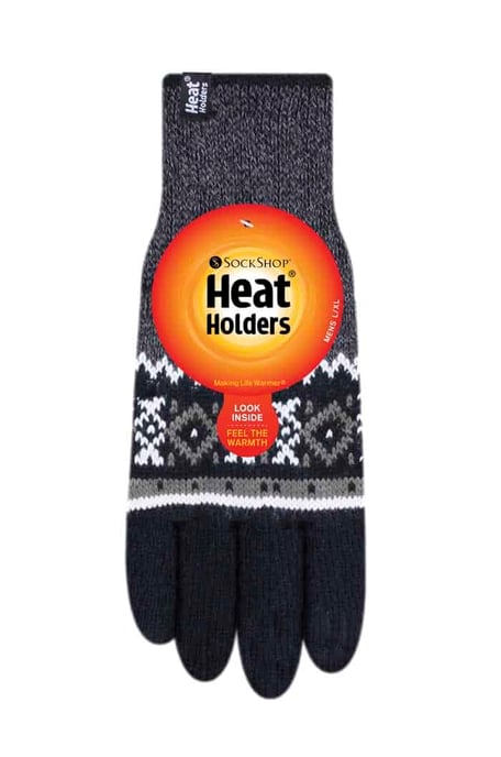 Hombre rayas nórdico Fairisle Zig Zag de punto forrado de lana caliente Guantes - Image 2