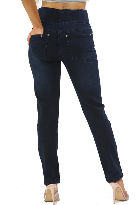 Vaqueros con control de barriga y cintura elástica para mujer en azul oscuro - Image 2